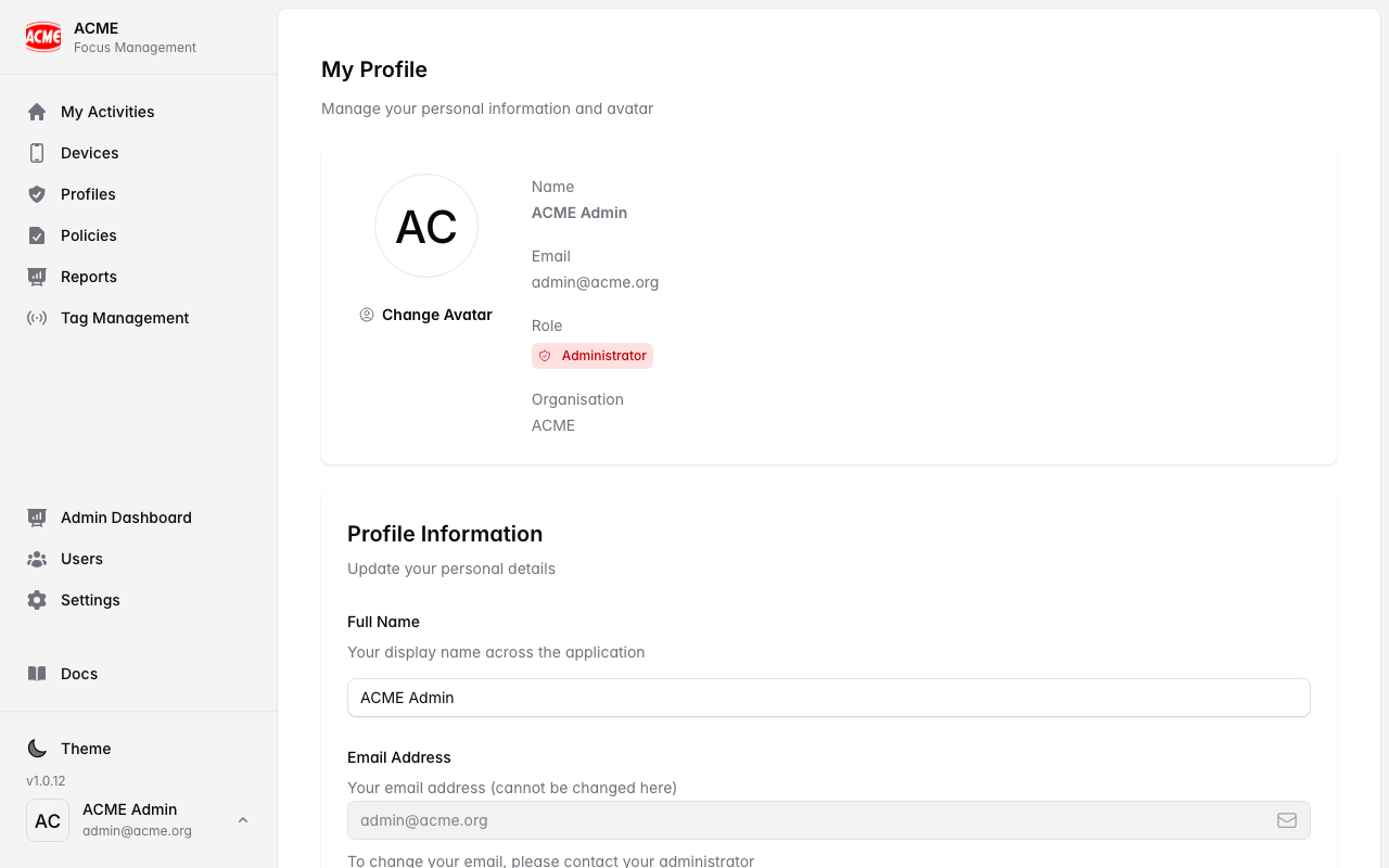 Account and profile settings