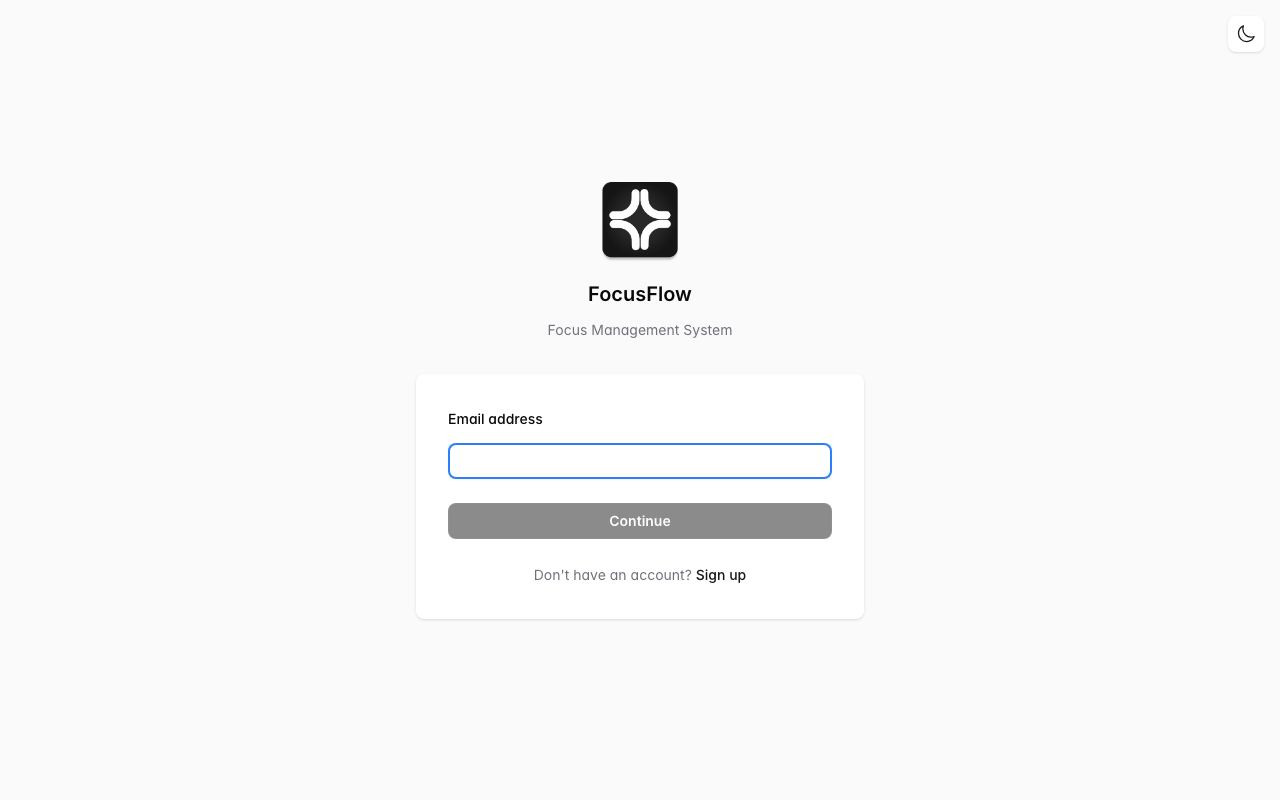 FocusFlow sign-in screen — enter your email
