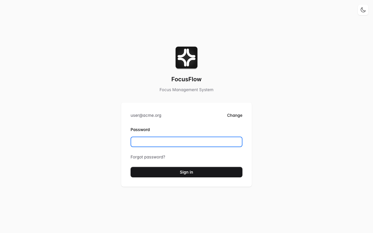 Login screen showing SSO button after email entry